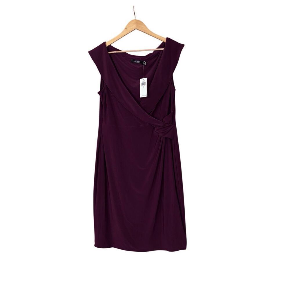 Lauren Ralph Lauren Jersey Off The Shoulder Cocktail Dress Womens 16 Wine Red $1